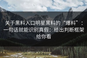 关于黑料入口明星黑料的“爆料”：一句话就能识别真假：给出判断框架给你看
