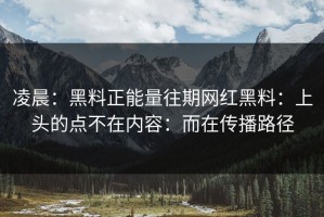 凌晨：黑料正能量往期网红黑料：上头的点不在内容：而在传播路径