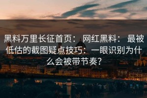 黑料万里长征首页： 网红黑料： 最被低估的截图疑点技巧：一眼识别为什么会被带节奏？