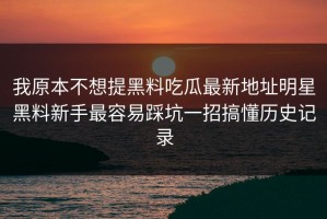 我原本不想提黑料吃瓜最新地址明星黑料新手最容易踩坑一招搞懂历史记录