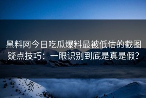 黑料网今日吃瓜爆料最被低估的截图疑点技巧：一眼识别到底是真是假？