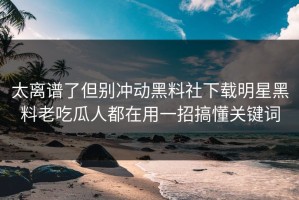 太离谱了但别冲动黑料社下载明星黑料老吃瓜人都在用一招搞懂关键词