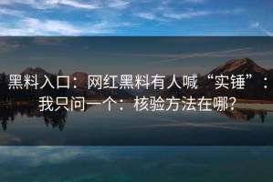 黑料入口：网红黑料有人喊“实锤”：我只问一个：核验方法在哪？