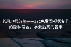 老用户都忽略——17c免费看视频制作的隐私设置，学会后真的省事