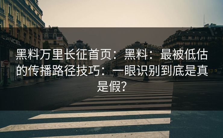 黑料万里长征首页：黑料：最被低估的传播路径技巧：一眼识别到底是真是假？