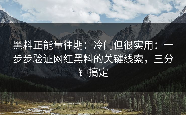 黑料正能量往期：冷门但很实用：一步步验证网红黑料的关键线索，三分钟搞定