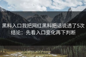 黑料入口我把网红黑料把话说透了5次结论：先看入口变化再下判断