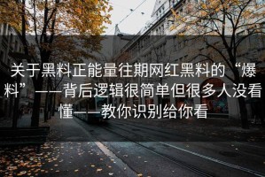 关于黑料正能量往期网红黑料的“爆料”——背后逻辑很简单但很多人没看懂——教你识别给你看