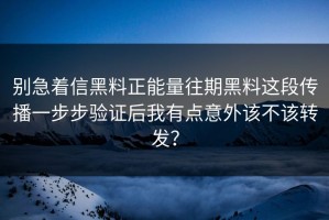 别急着信黑料正能量往期黑料这段传播一步步验证后我有点意外该不该转发？