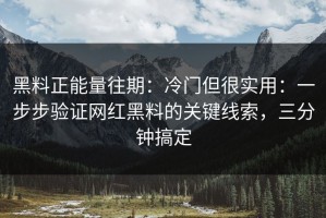 黑料正能量往期：冷门但很实用：一步步验证网红黑料的关键线索，三分钟搞定
