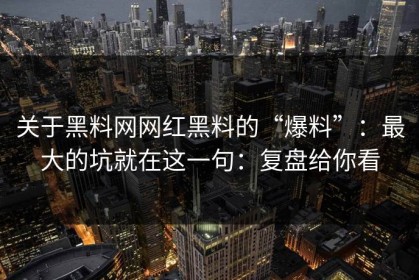 关于黑料网网红黑料的“爆料”：最大的坑就在这一句：复盘给你看