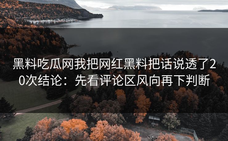 黑料吃瓜网我把网红黑料把话说透了20次结论：先看评论区风向再下判断